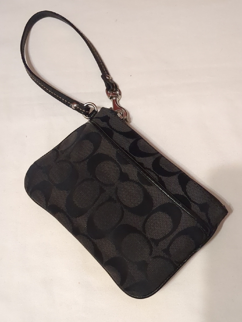 Coach Small Black Signature Canvas Wristlet